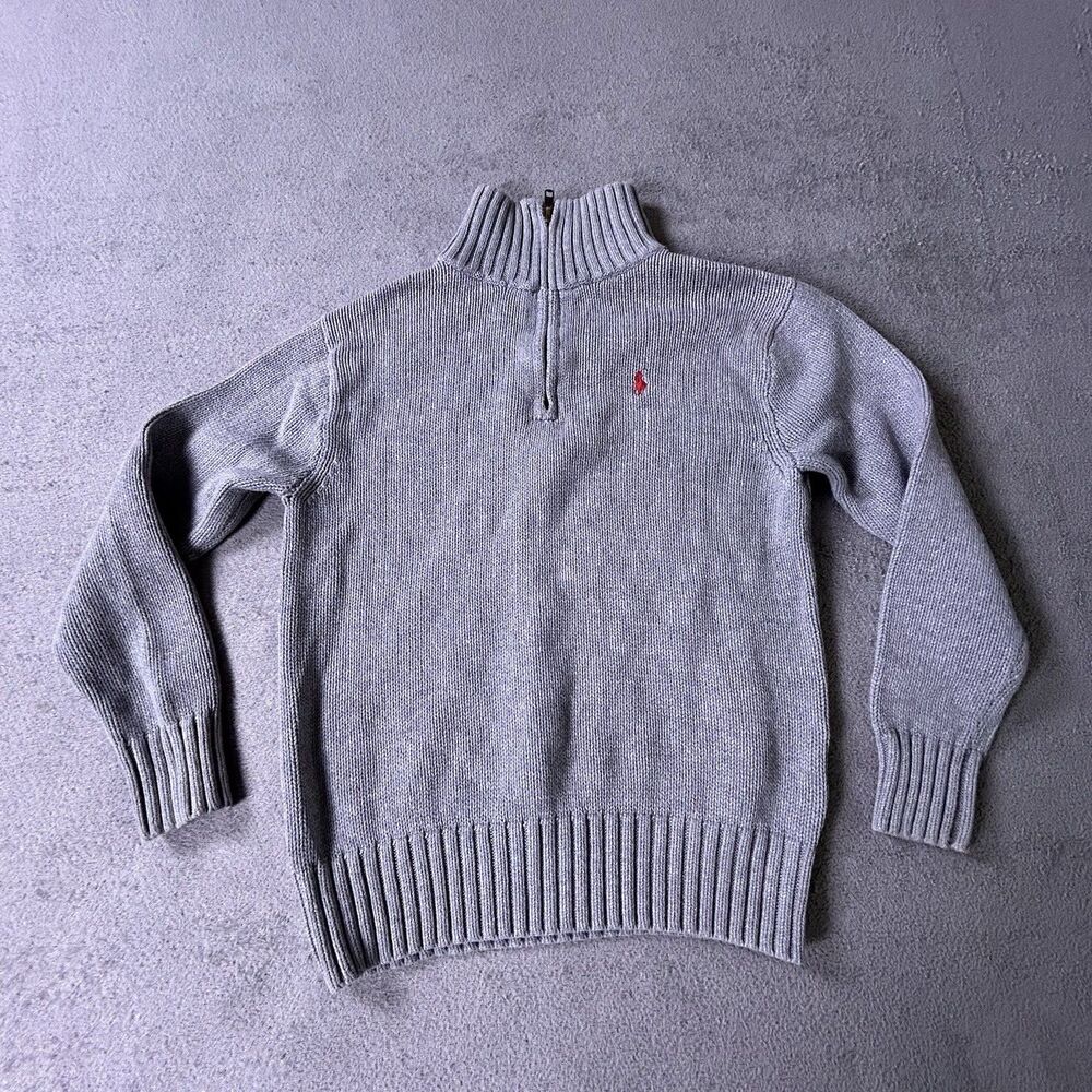 Polo Ralph Lauren Quarter Zip Sweater Youth Small (8) Gray Knit Cotton Pony Logo